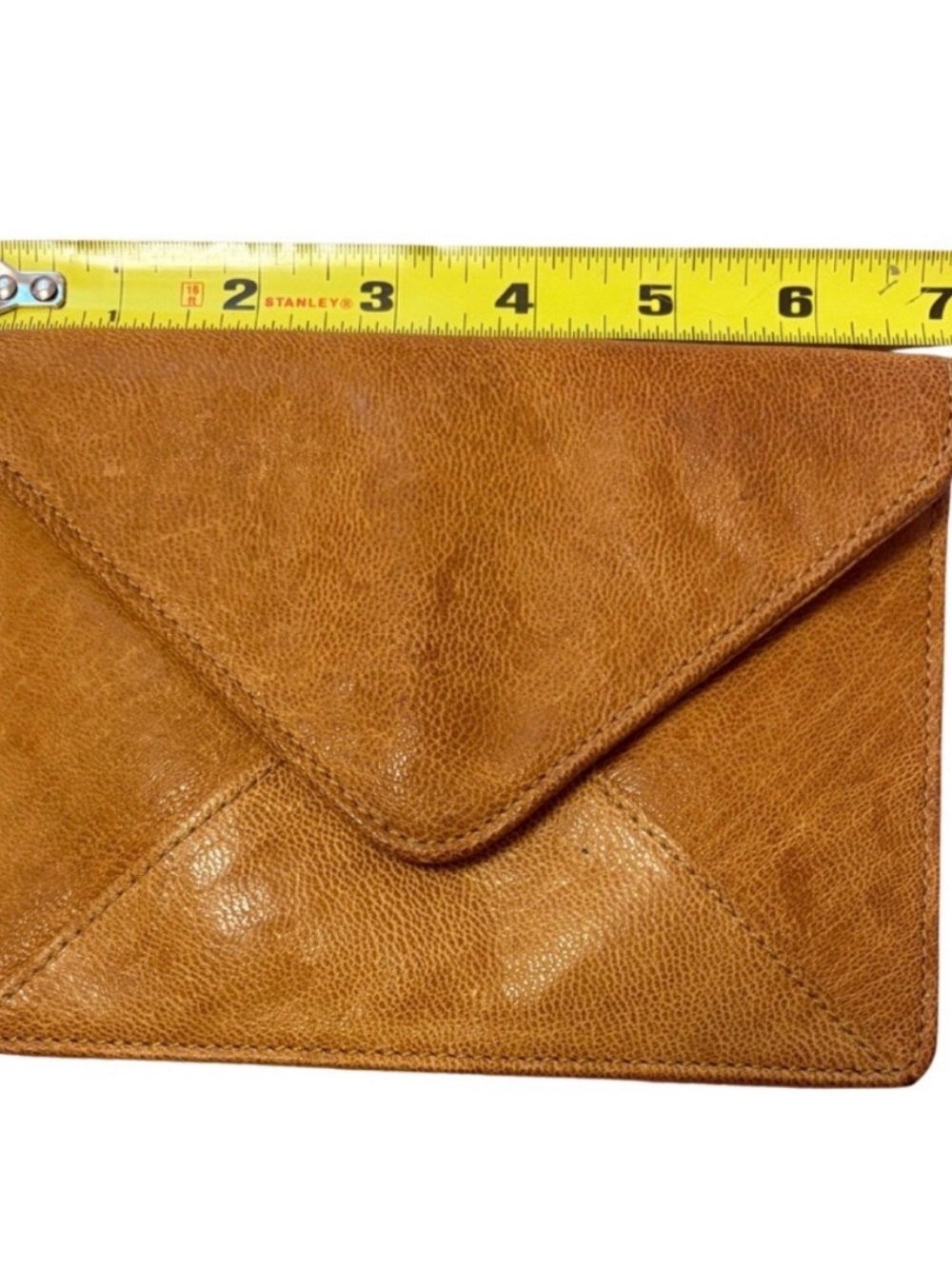 Jessica Jensen Genuine Leather Envelope Clutch Tan Camel Foldover Bag - Picture 5 of 8